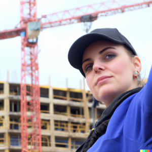 Allgemeines Bild darstellend eine Frau vor einem Kran. Versinnbildlichung für Gefährdungsbeurteilungen der Expert Management 