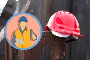 Roter Helm mit Bauarbeiter Etikett